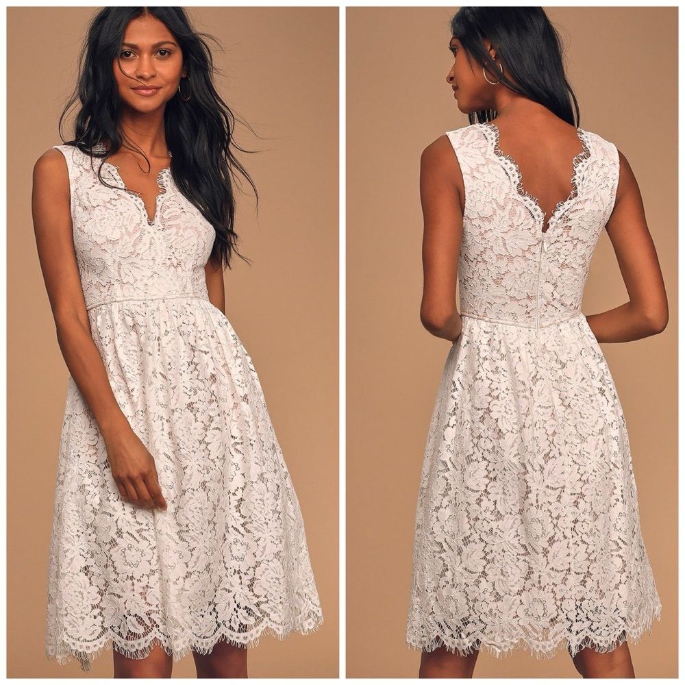 Lulu's White Lace Midi Dress